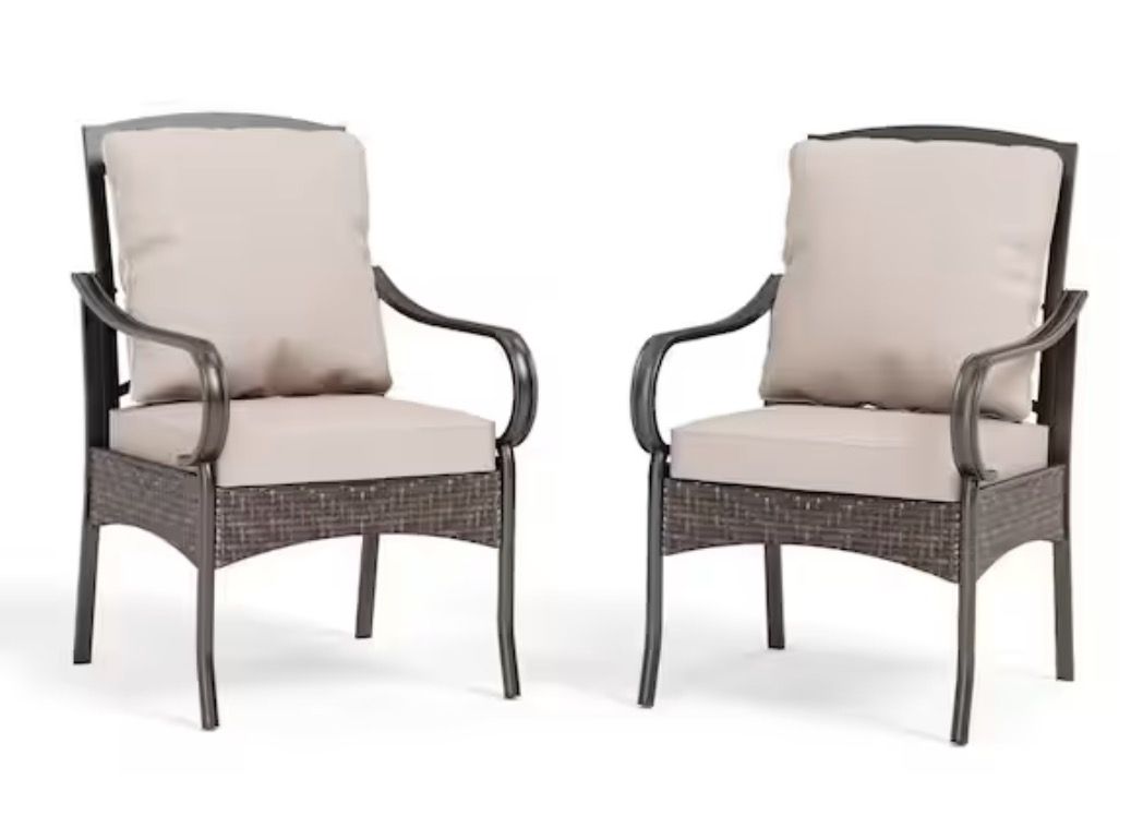 NEW PHI VILLA Metal Frame Patio Dining Chair with Beige Thick Cushions (2-Pack) PV-416-N-A2