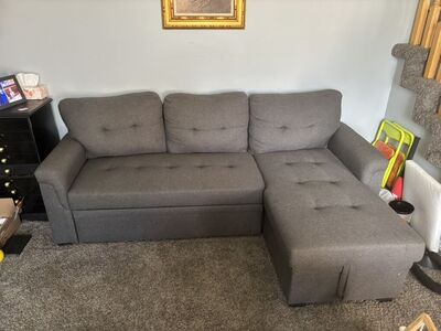 Grey Pullout/Storage Couch