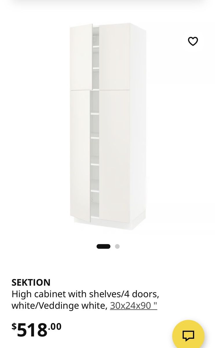 New IKEA SEKTION High Cabinet, 30x24x90" White w/ 4 Doors & Shelves - Unused, Assembled
