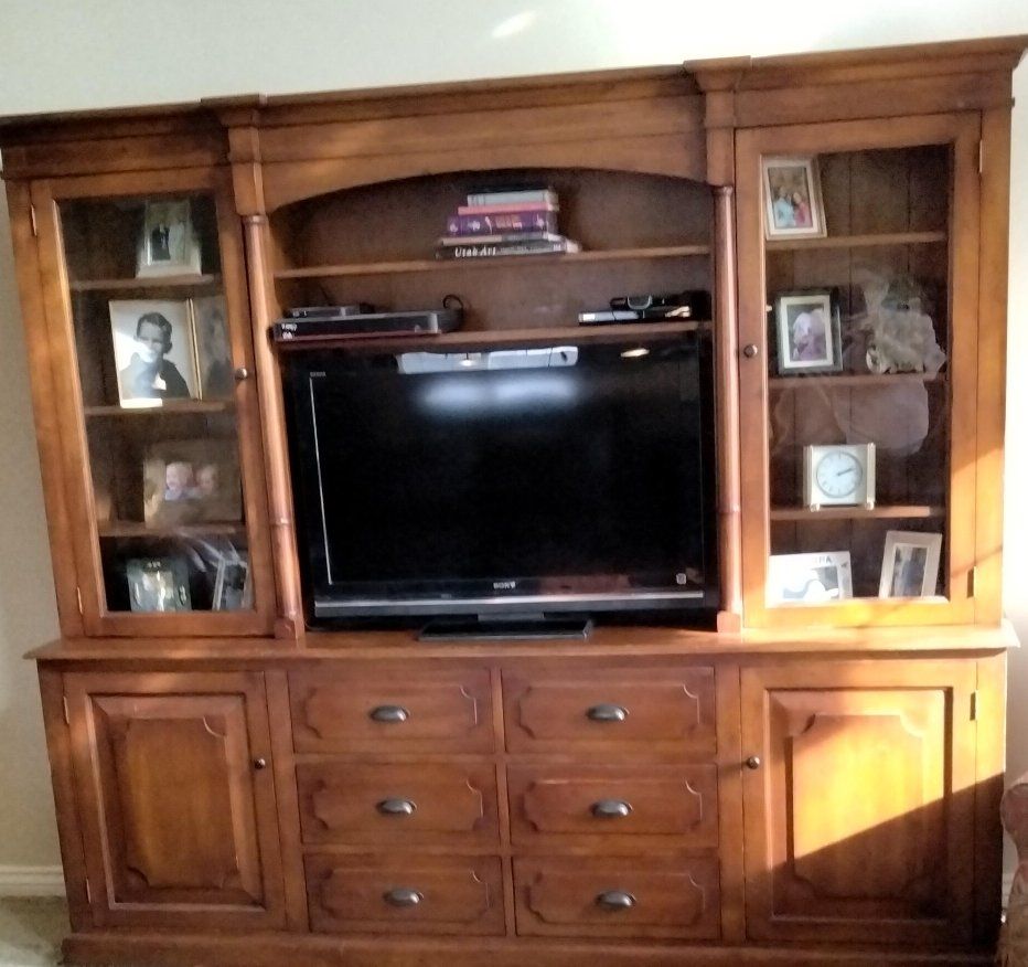 Large Wood Entertainment Center/Armoire - Solid Wood Media Console with Storage