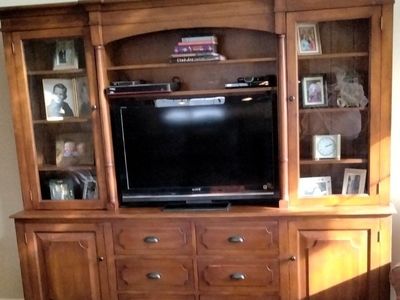 Large Wood Entertainment Center/Armoire - Solid Wood Media Console with Storage