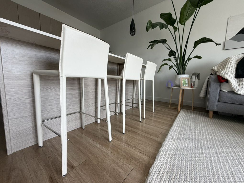 Off White/Cream Leather/Vegan Leather Bar Stools