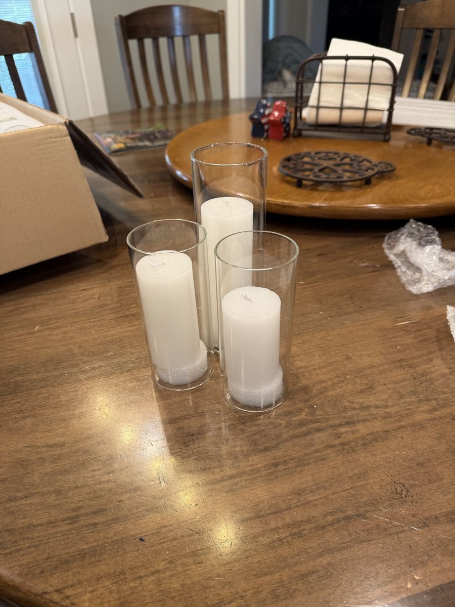 Glass Cylinder Vases with White Pillar Candles - Home Decor Centerpiece