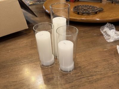 Glass Cylinder Vases with White Pillar Candles - Home Decor Centerpiece