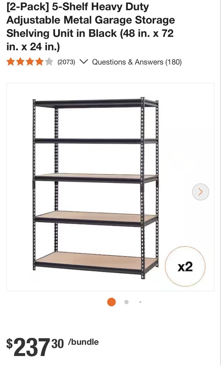 2-Pack Heavy Duty 5-Shelf Garage Shelving Units 6 Feet Tall