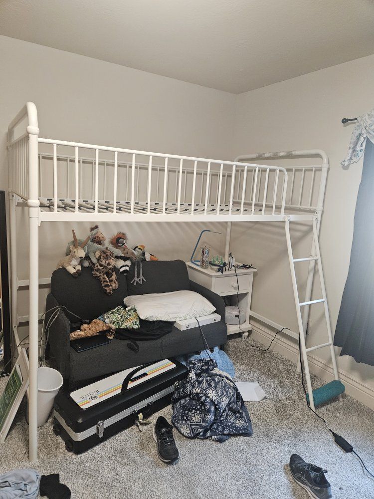 White Metal Loft Bed Twin Size