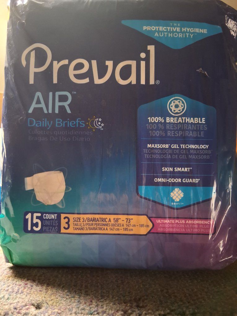 New Prevail Size 3 Daily Briefs / Diapers