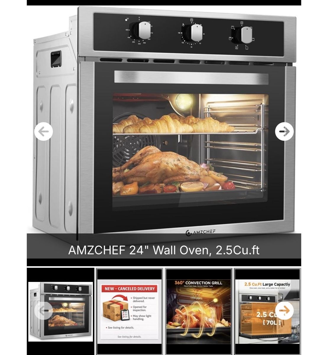 AMZCHEF 24" Stainless Steel Electric Wall Oven, 2.5 Cu. Ft. Capacity - New Open Box