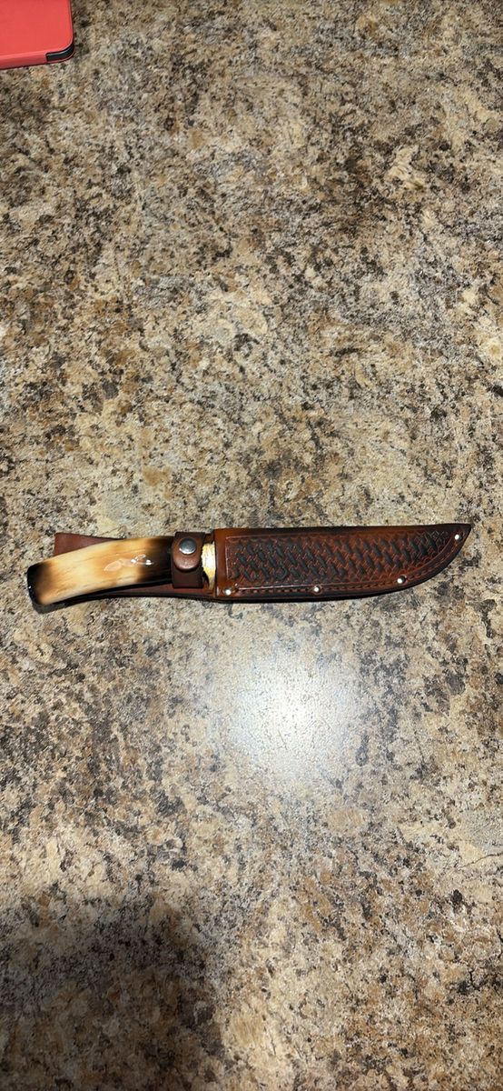 Handmade Bone knife handle with leather sheath