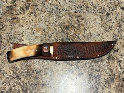 Handmade Bone knife handle with leather sheath