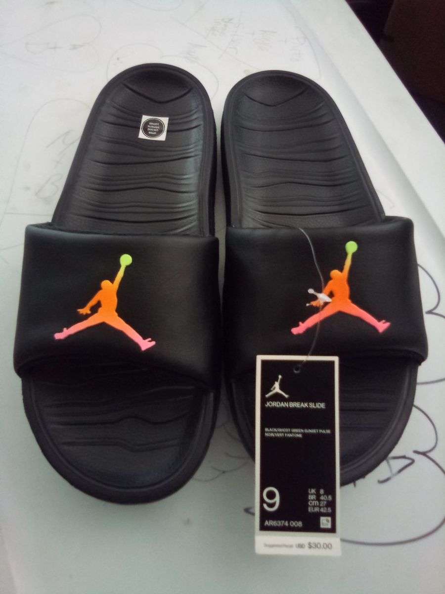 Jordan Break Slide Sandals - Men's Size 9 - Black with Sunset Pulse Jumpman Logo AR6374-008