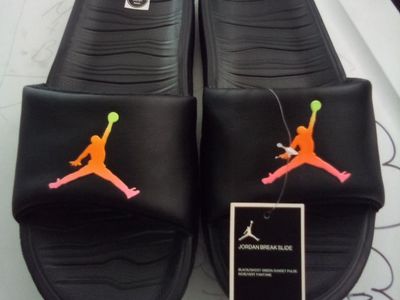 Jordan Break Slide Sandals - Men's Size 9 - Black with Sunset Pulse Jumpman Logo AR6374-008