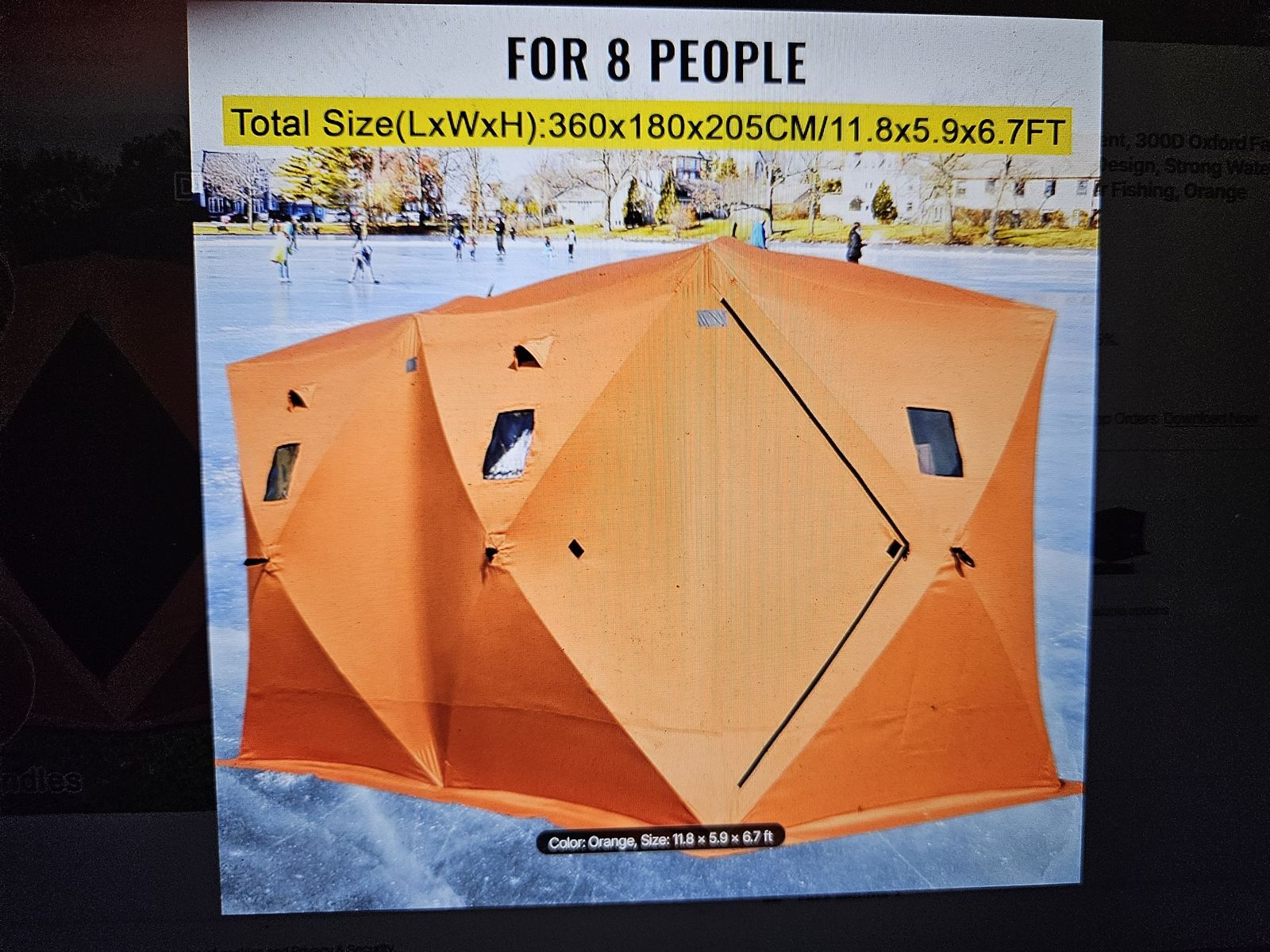8 Person Shelter Tent, 300D Oxford Fabric Portable Ice Shelter with Pop-up Pull Design, Strong Waterproof