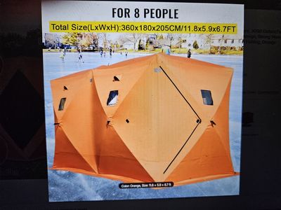 8 Person Shelter Tent, 300D Oxford Fabric Portable Ice Shelter with Pop-up Pull Design, Strong Waterproof