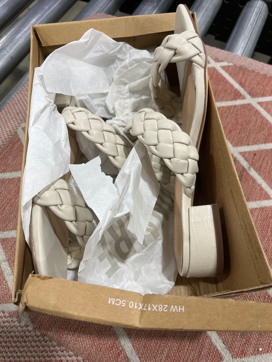 Women's Braided Strap Block Heel Sandals - Ivory - Size 7 (New in Box)