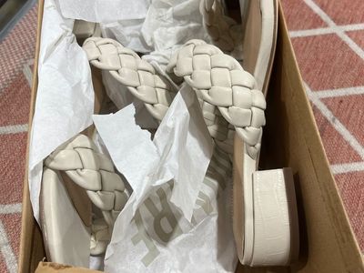 Women's Braided Strap Block Heel Sandals - Ivory - Size 7 (New in Box)