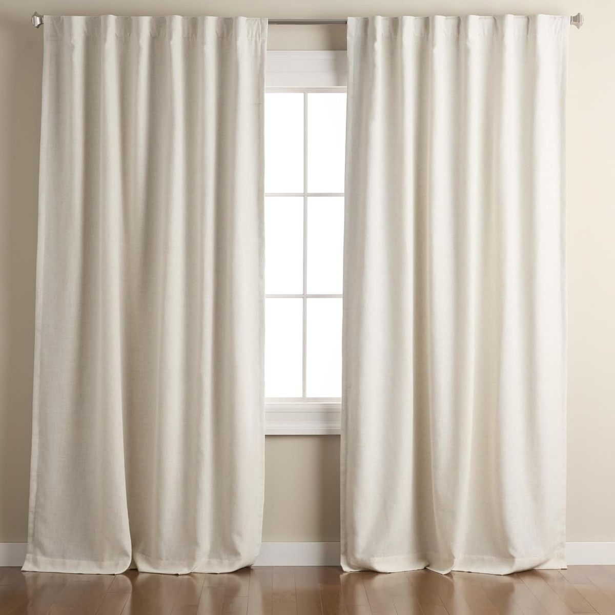 Town & Country Luxe Solid Linen Texture Indoor Curtains, Blackout Back Tab/Rod Pocket Top, 2-Pack Set, Natural Linen, 50"x84"