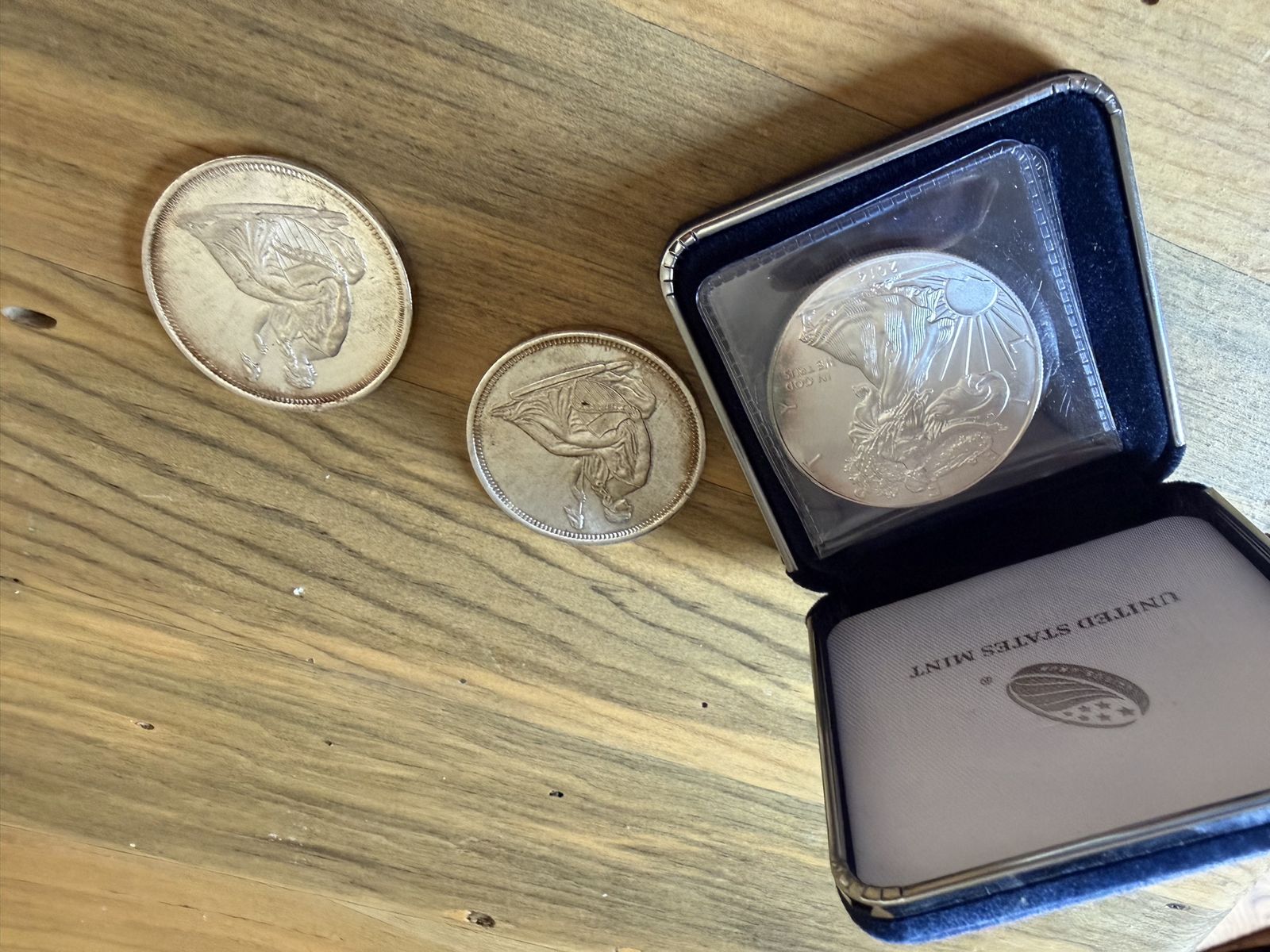 3 oz .999 Silver – 2 Vintage Seated Liberty Rounds + 2014 Silver Eagle
