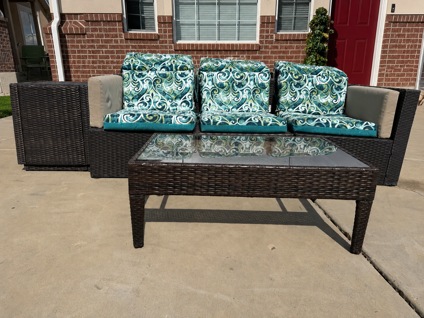 Outdoor Wicker Patio Sofa Set – Modular Sectional + Glass Tableh