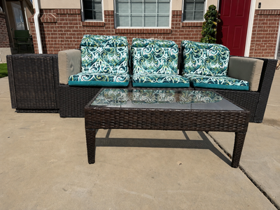 Outdoor Wicker Patio Sofa Set – Modular Sectional + Glass Tableh