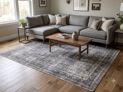 NEW 5x7 Distressed Vintage Farmhouse Style Area Rug – Charcoal & Cream