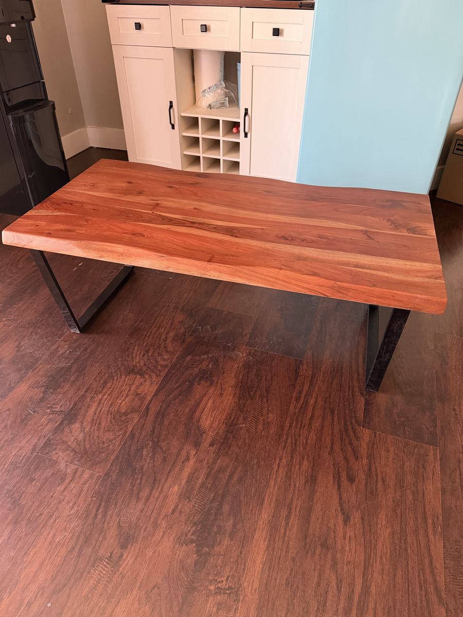 At Home Live Edge Solid Wood Coffee Table with Black Metal Legs