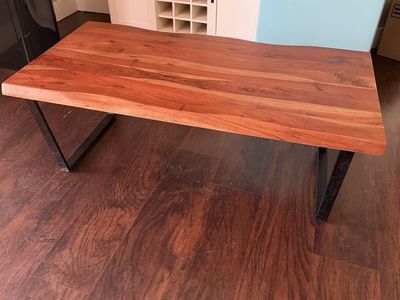 At Home Live Edge Solid Wood Coffee Table with Black Metal Legs