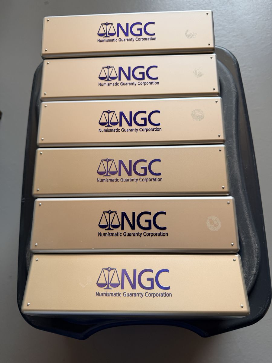 LOT of 6 Official Numismatic Guaranty Corporation heavy plastic storage containers for coins