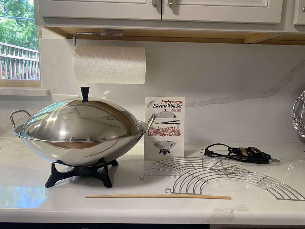 Farberware Electric Wok Set No. 303 - Stainless Steel Wok with Lid, Stand, & Accessories