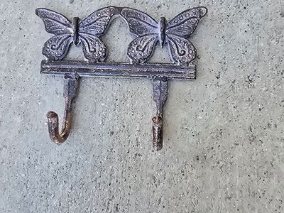 Vintage Cast Iron Butterfly Wall Hook – Heavy Duty Double Coat Key Hook Rack