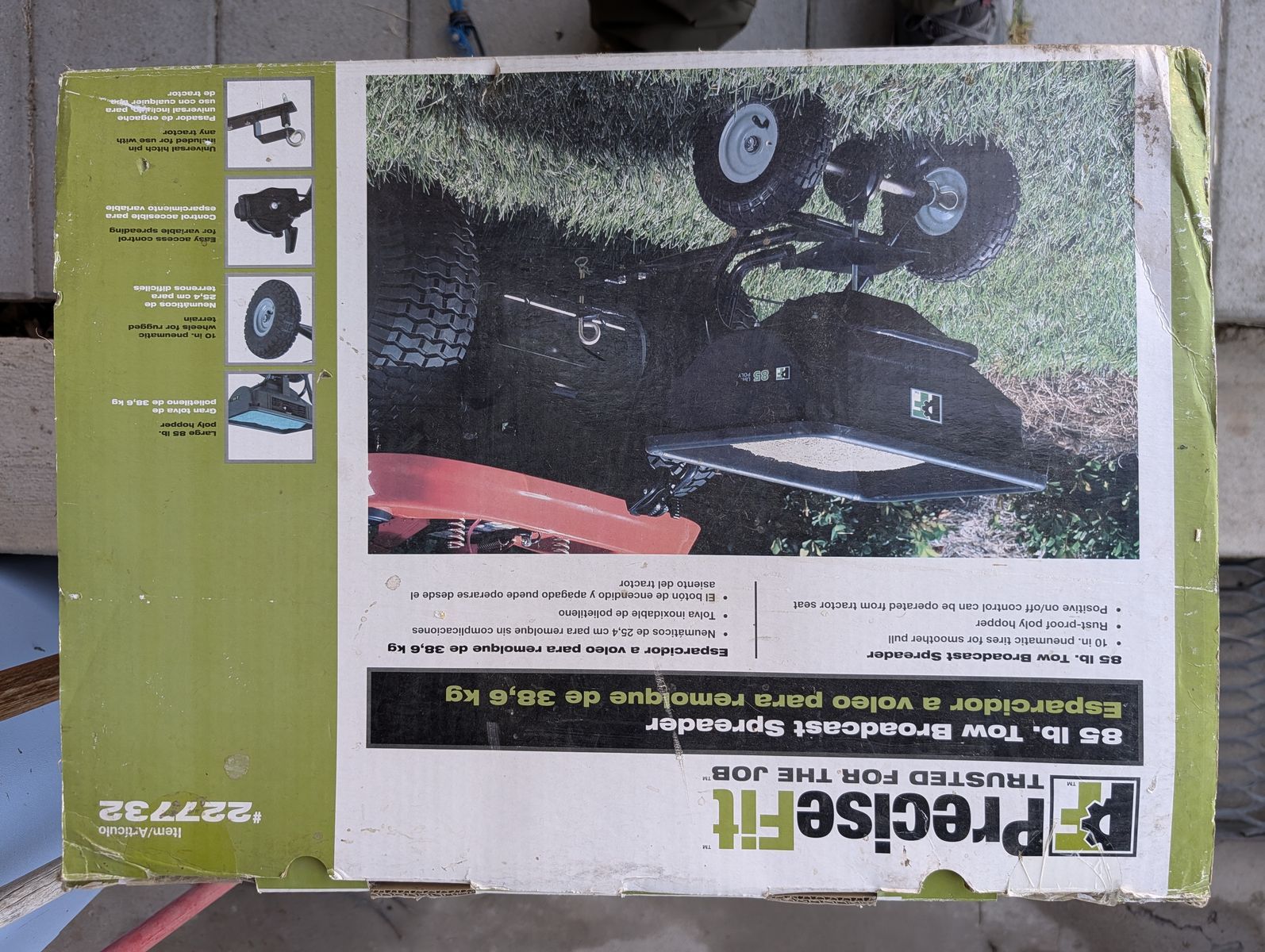 FERTILIZER SPREADER, PULL BEHIND BROADCAST SPREADER, NEVER USED, NEVER BEEN OUT OF THE BOX, WILL ACCEPT REASONABLE OFFER