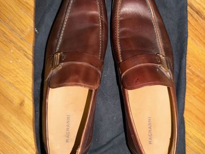 Magnanni Men's Brown Leather Loafers Size 9.5 Slip-On Dress Shoes with Buckle Detail