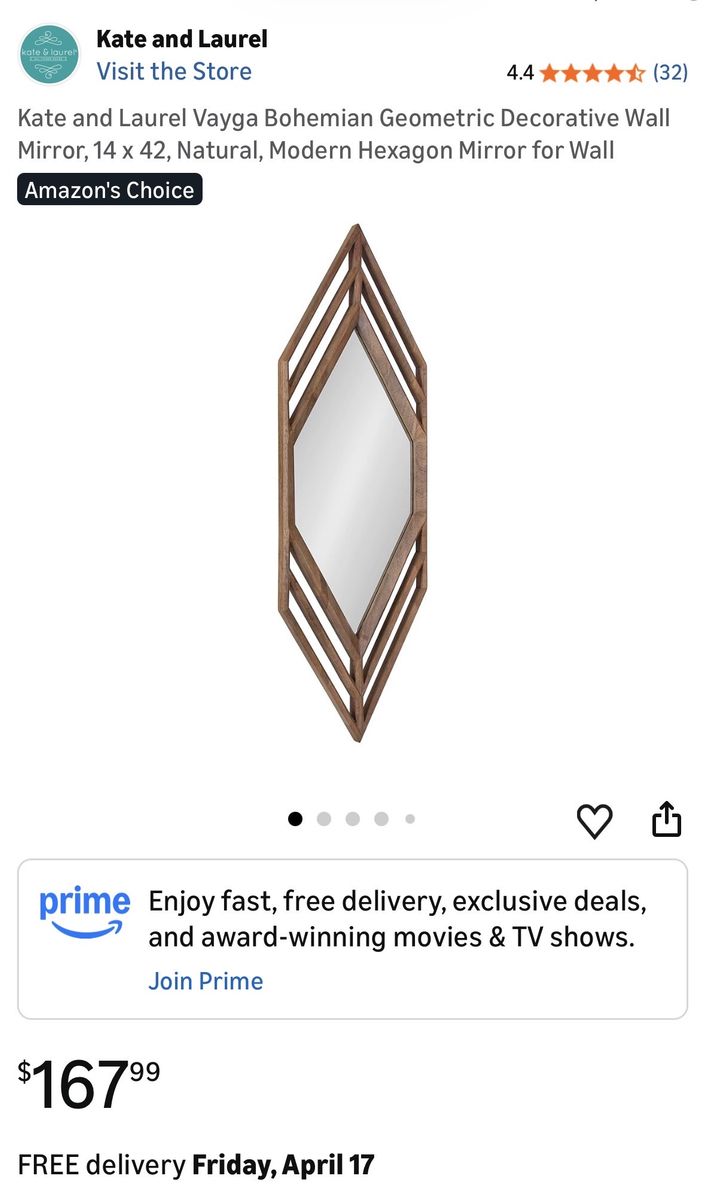 Kate & Laurel Geometric Wall Mirror (2 left)