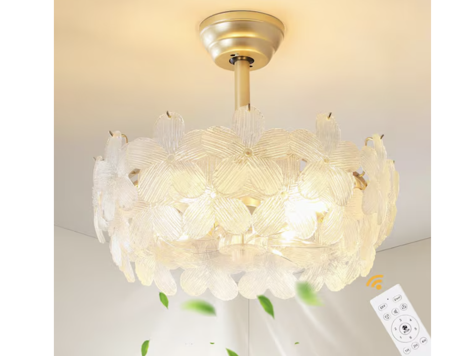 New in box19 in. Indoor Modern Enclosed Crystal Flower Gold Ceiling Fan with Light and Remote