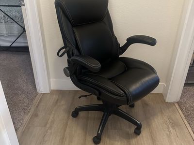 Serta Black Faux Leather Executive Office Chair with Flip-Up Armrests