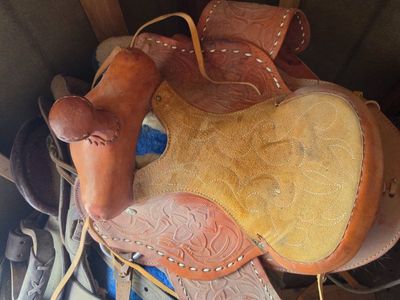 Used Western Leather Saddle with Floral Tooling