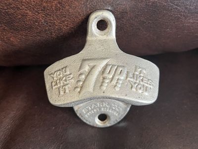 1950's- Man Cave Item - 7up Wall Mount Bottle Opener