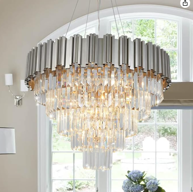 Modern Chandelier for Living Room - Nickel Crystal Chandelier