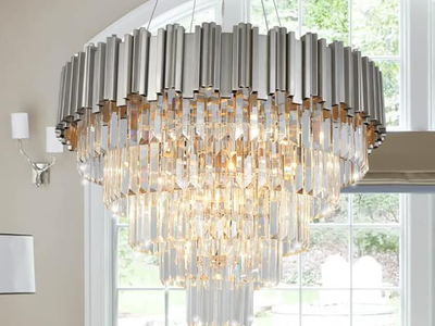Modern Chandelier for Living Room - Nickel Crystal Chandelier