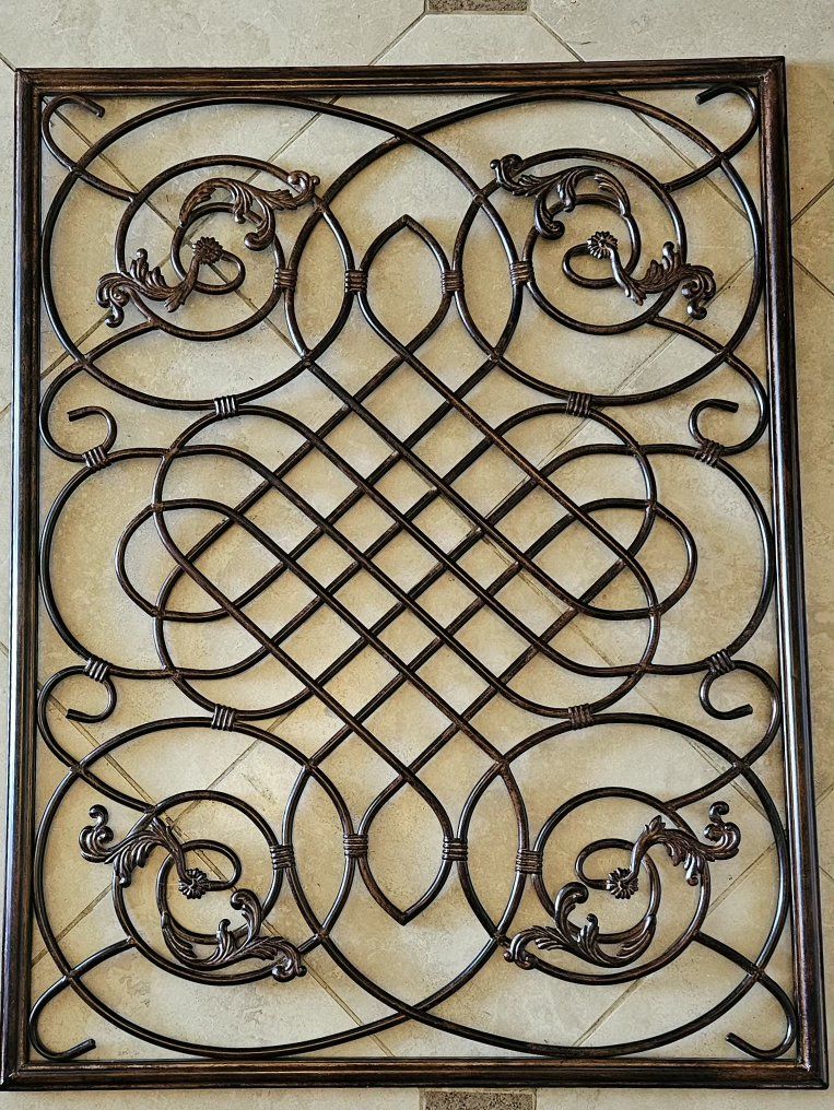 Large Wrought Iron Wall Art Decor - Ornate Scrollwork Metal Panel 39"×30"