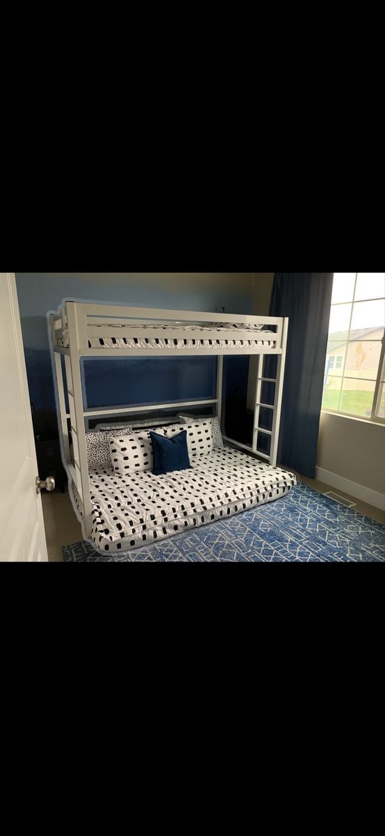 Twin white metal bunk bed