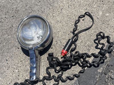 Vintage Chrome Handheld Spotlight 12V with Coiled Cord & Cigarette Lighter Plug