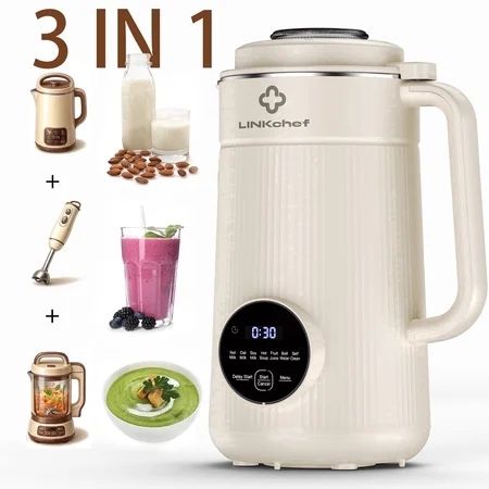LINKChef Multi-Function High-Speed Blender & Nut Milk Maker 40oz Hot & Cold Heating Soy Milk Maker, 8-in-1 Self-Cleaning Soup Ma