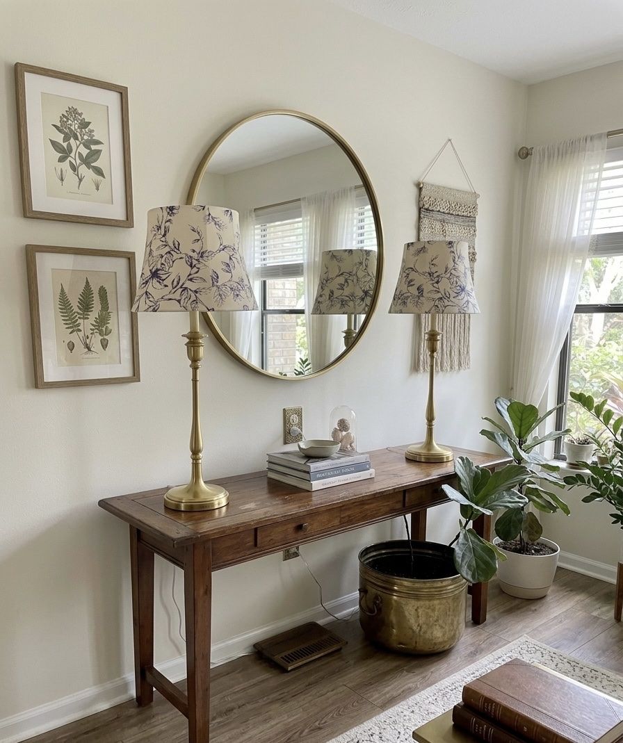 33" Ralph Lauren Vintage Brass Lamp Toile Shade