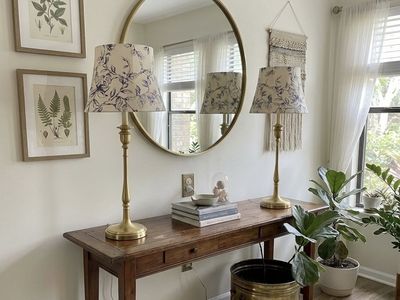33" Ralph Lauren Vintage Brass Lamp Toile Shade