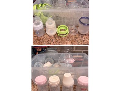 2 Totes Full Of Baby Bottles, nipples, rings etc.