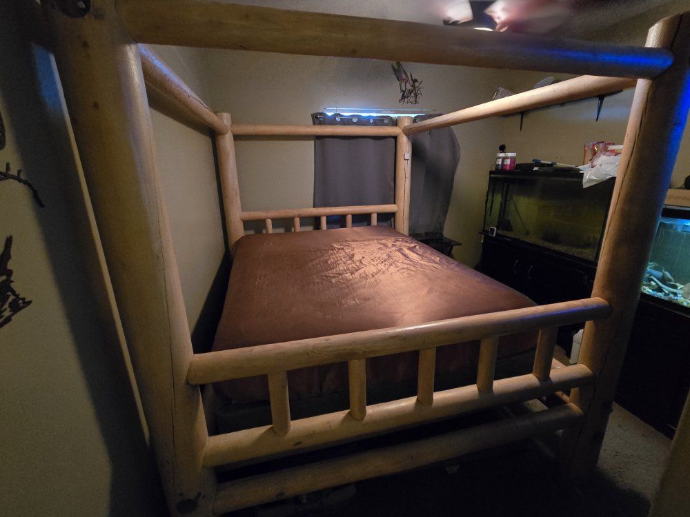 Rustic Log Cabin Wood Queen Size Canopy Bed Frame - Handcrafted Lodge Style