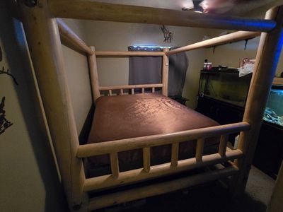 Rustic Log Cabin Wood Queen Size Canopy Bed Frame - Handcrafted Lodge Style