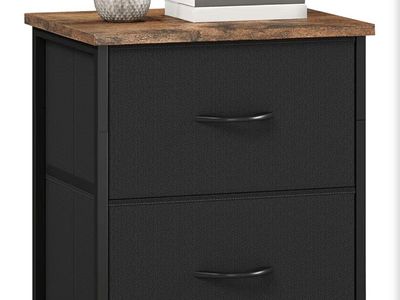 Rustic Wood and Black Fabric 2-Drawer Nightstand Organizer