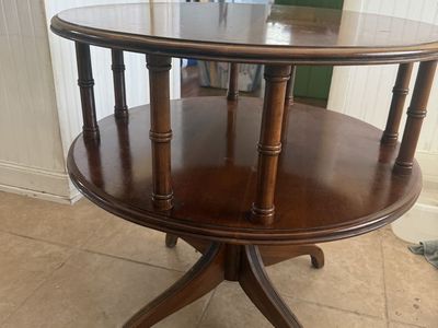 Vintage Round Wood Side Table with Two Tiers - Dark Wood Finish